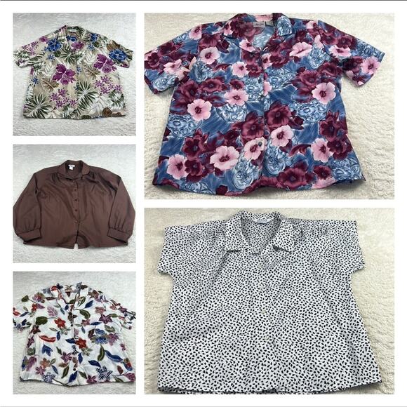 Vintage 70s 80s Bundle lot of 5 boxy blouses, size 12 or L - Picture 1 of 14